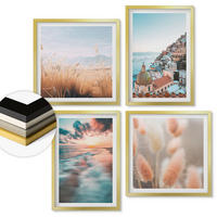 WANDBILDER 4er Set - 50x50 cm & 40x60 cm Goldrahmen - Sonnenuntergang am Meer, Häuser, Blumen - Goldfarben, Kunststoff (50/50cm) - ArtPrintCave