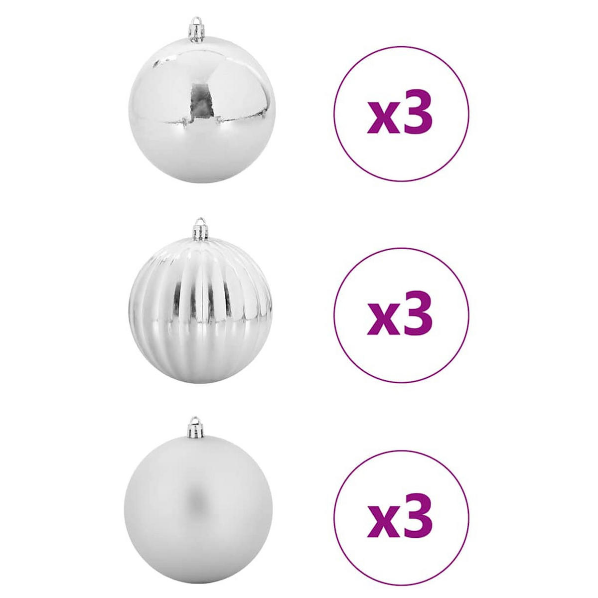 WEIHNACHTSKUGELSET XL 9 -teilig 15/15/15 cm Silber Kunststoff - Silberfarben, Kunststoff (15/15/15cm) - vidaXL