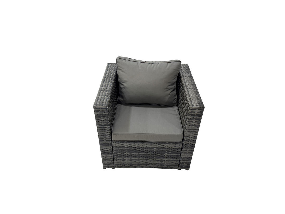LOUNGESOFA SET mit Stuhl Polyrattan 8-Sitzer - Dunkelgrau/Grau, Glas/Kunststoff - Fimous