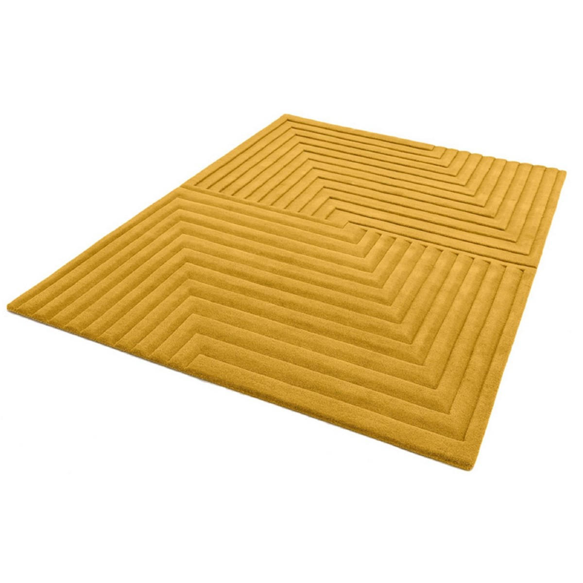 TEPPICH Einfarbiger aus reiner Wolle, handgetuftet, Reliefmuster SQUARE Gelb 160 x 230 cm - Gelb, Naturmaterialien (160/230cm) - Novatrend
