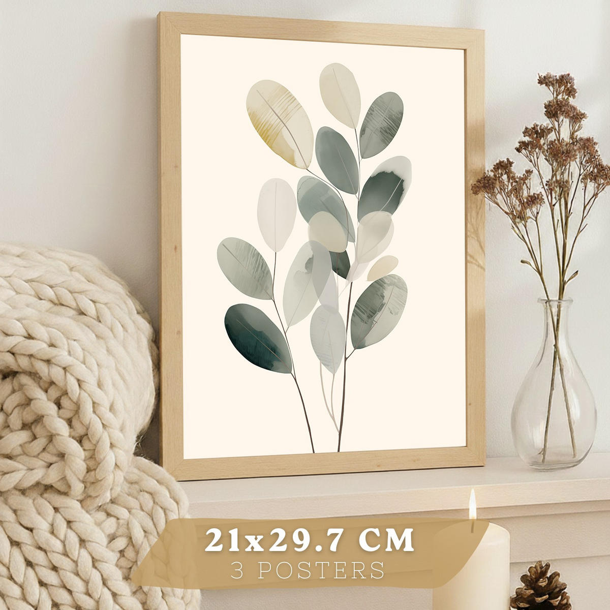 PLAKAT Sada 3 Rostliny A3 bez rámu - čirá, papír (29.7/1/42cm) - Nacnic