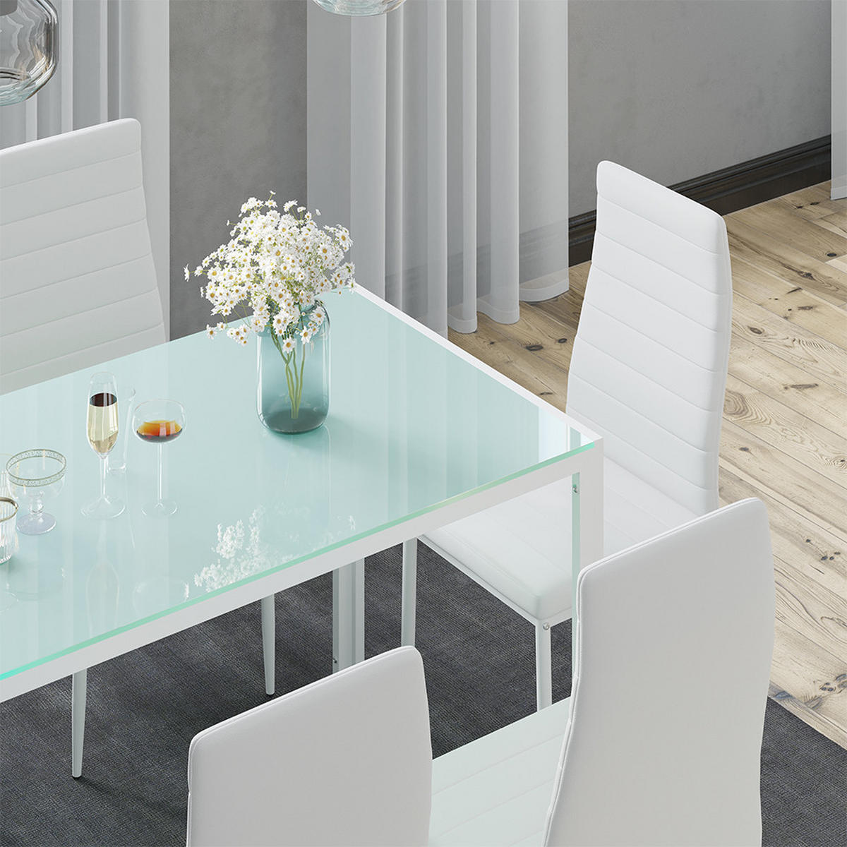 ESSTISCH-SET Grand Weiß 120 x 75 cm mit 6 Stühlen - Weiß, Metall (120/70/75cm) - Vicco
