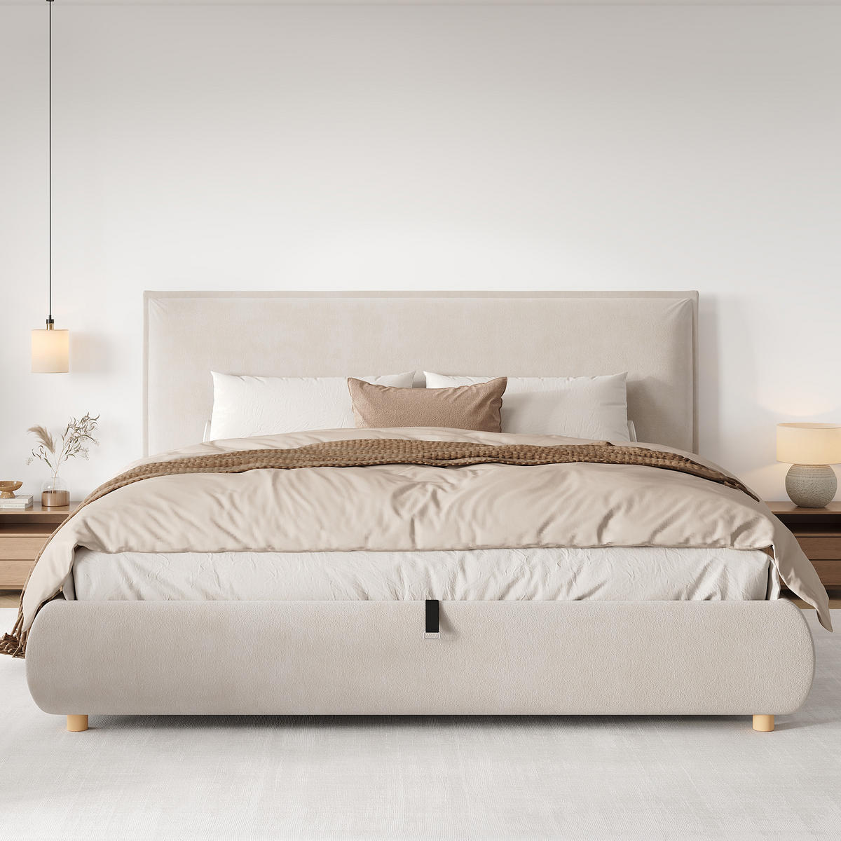 POLSTERBETT Creme Samt 180x200 Hydraulik Stauraum Massivholz - Creme, Textil (180/200cm) - FLIEKS