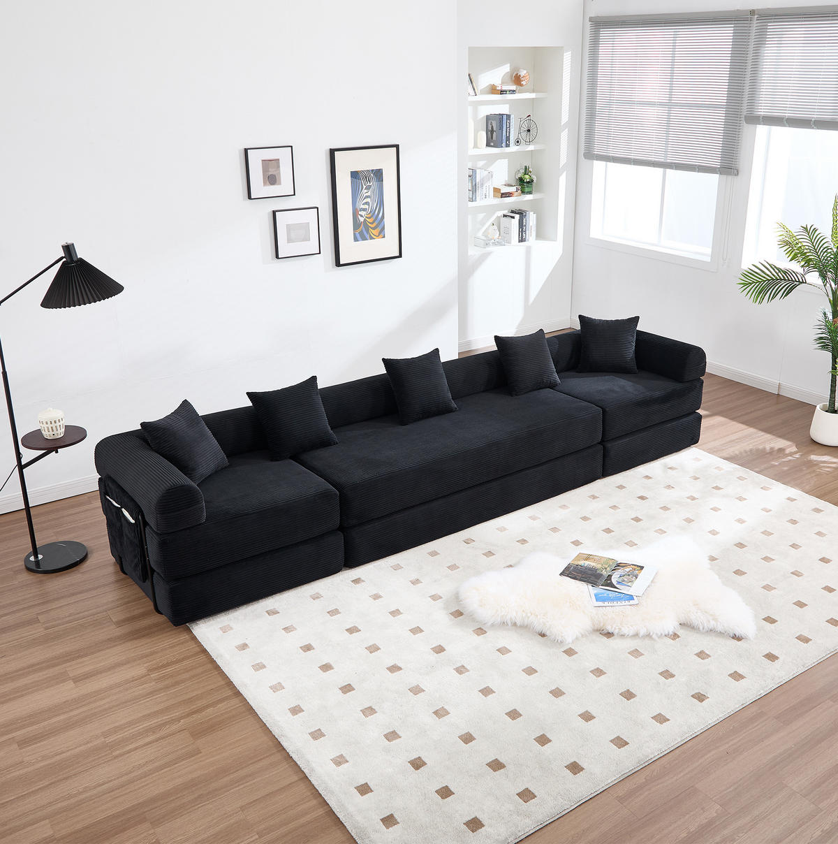 SOFA modular 270 x 180 x 64 cm Corduroy Black - Schwarz, Kunststoff (180/64/270cm) - Meubliv