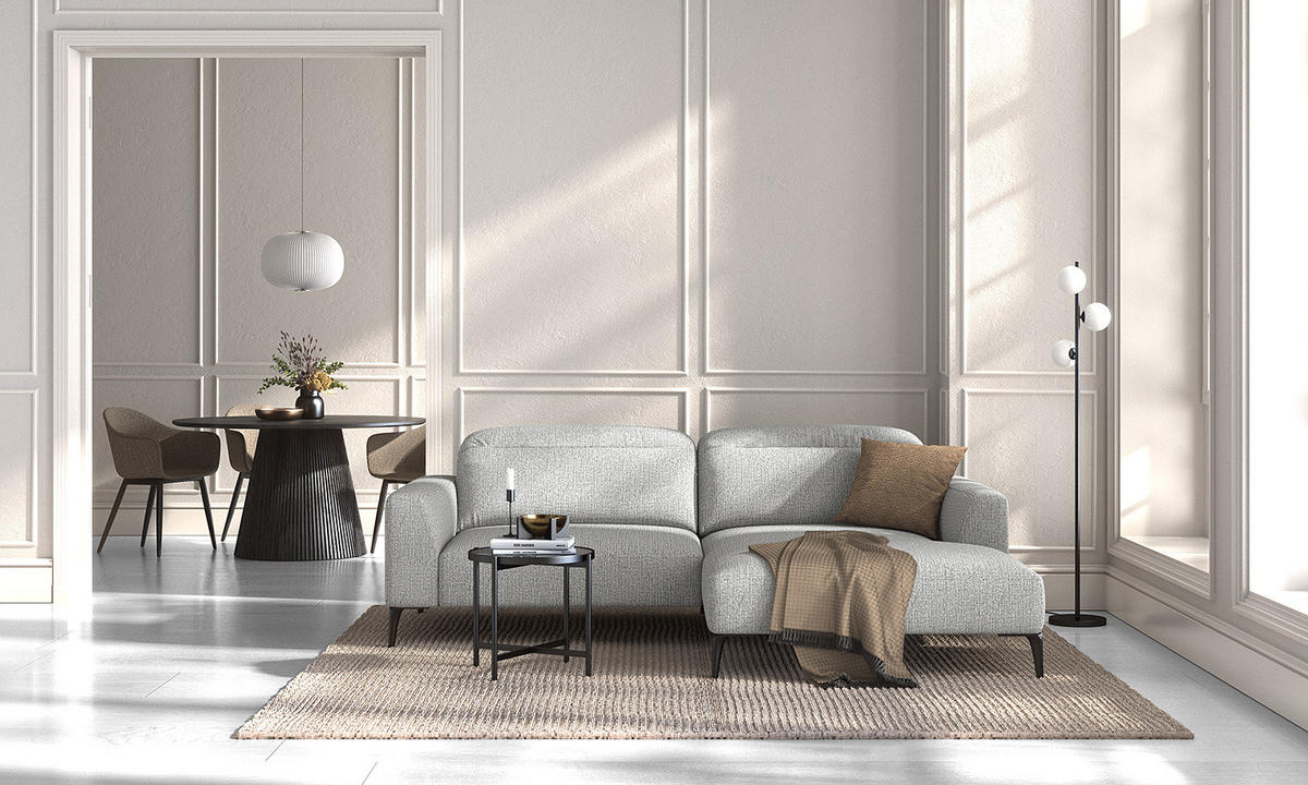 1,5-SITZER ECKSOFA mit Longchair - Hellgrau/Schwarz, Textil/Metall (232/180cm) - home24