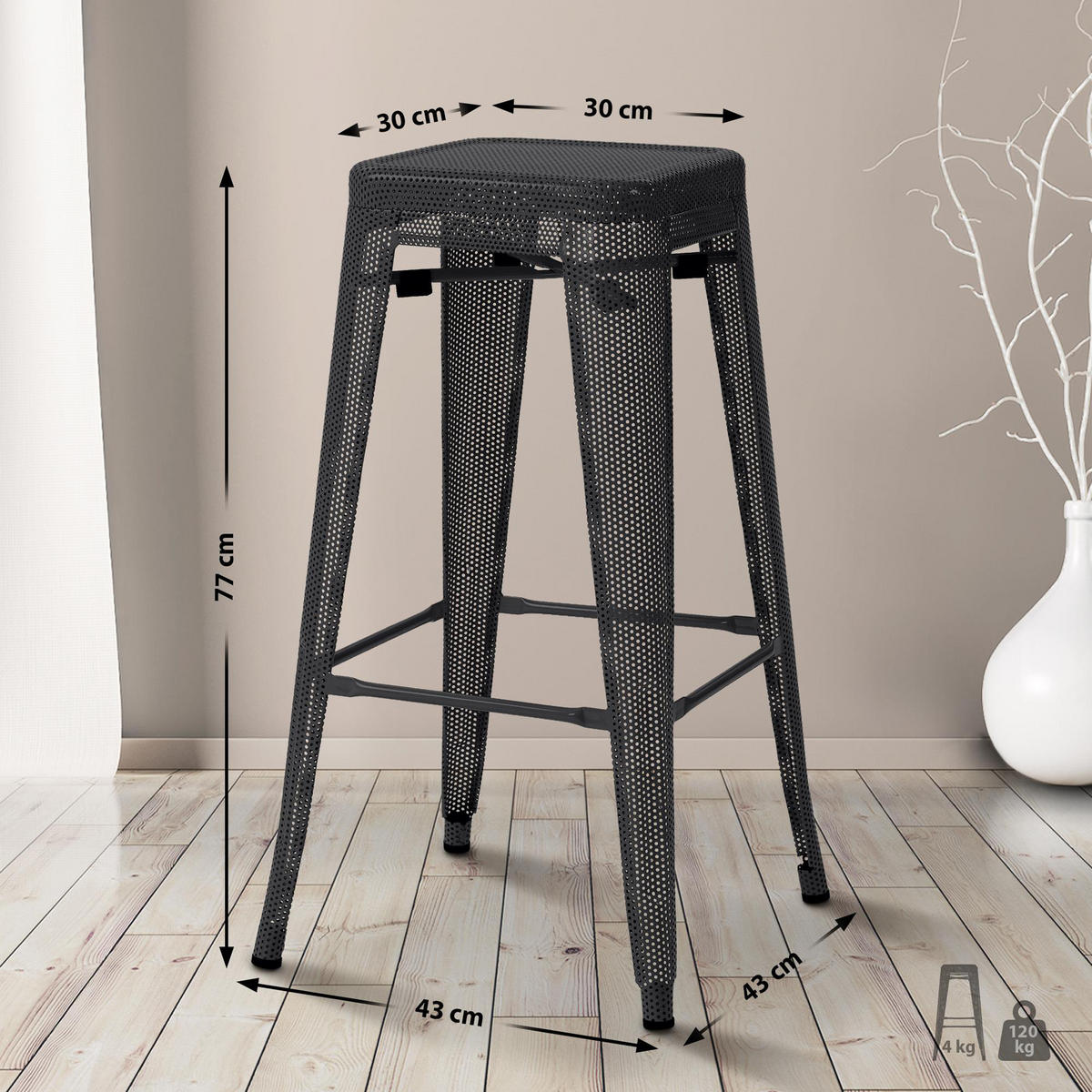 BARHOCKER Fluton schwarz - Schwarz, Kunststoff/Metall (43/77/43cm) - TPFLiving