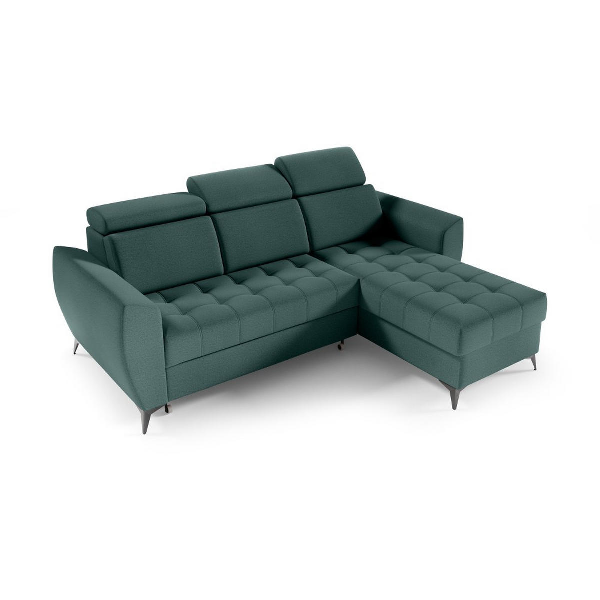ECKSCHLAFSOFA Aurora I verstellbare Kopfstützen, Dunkelgrün - Dunkelgrün/Schwarz, Textil (235/176cm) - Beautysofa