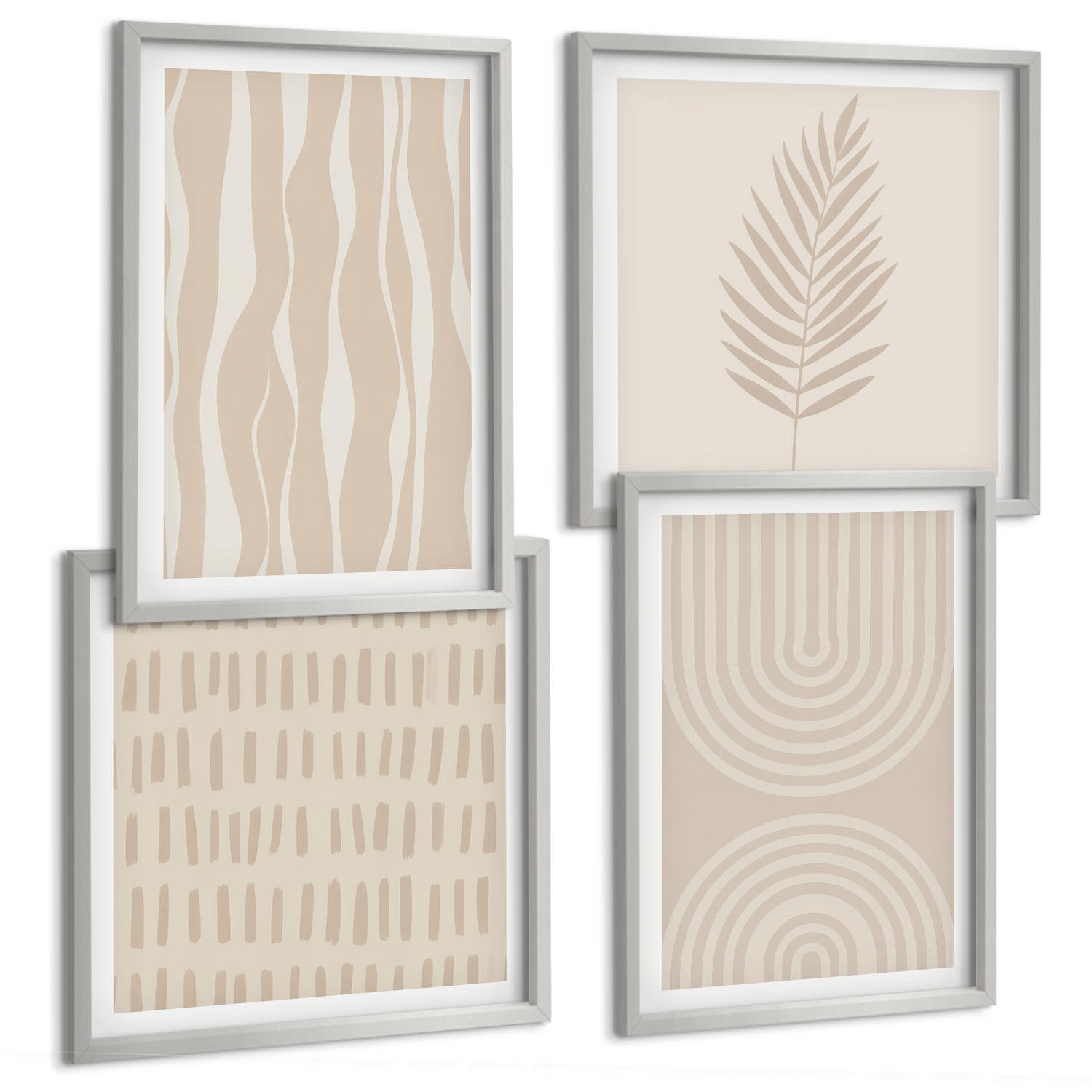BILDER SET 4er Set - 50x50 cm & 40x60 cm Silberner Rahmen - Beige Pflanzenmuster - Silberfarben, Kunststoff (50/50cm) - TULUP