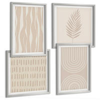 BILDER SET 4er Set - 50x50 cm & 40x60 cm Silberner Rahmen - Beige Pflanzenmuster - Silberfarben, Kunststoff (50/50cm) - TULUP
