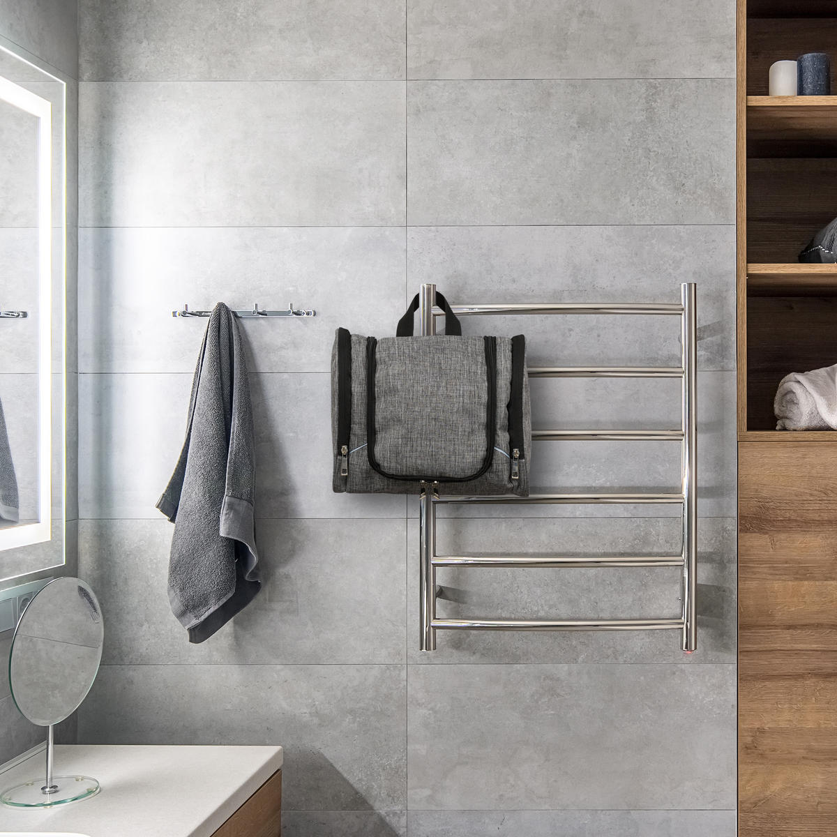 KULTURBEUTEL - Grau, Textil (26.5/23/14cm) - Relaxdays