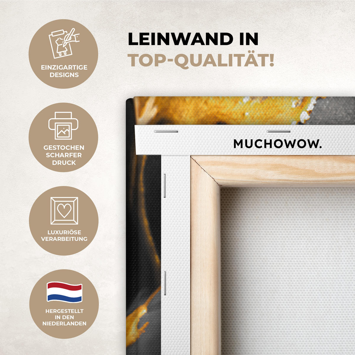 LEINWANDBILD Frau - Schwarz - Gold - Gesicht - Lippen Room Decor 30x40 cm - Goldfarben, Textil (30/40cm) - MuchoWow