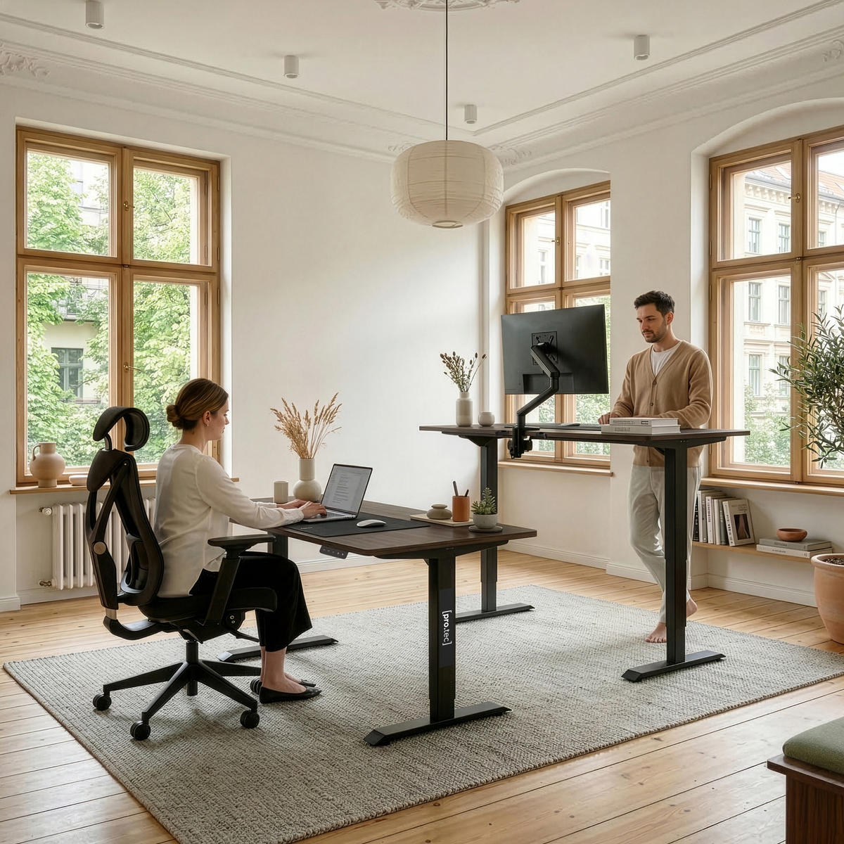 VERSTELLBARER TISCH Stryn - Walnussfarben/Schwarz, Holzwerkstoff/Metall (75/160/117cm) - pro.tec