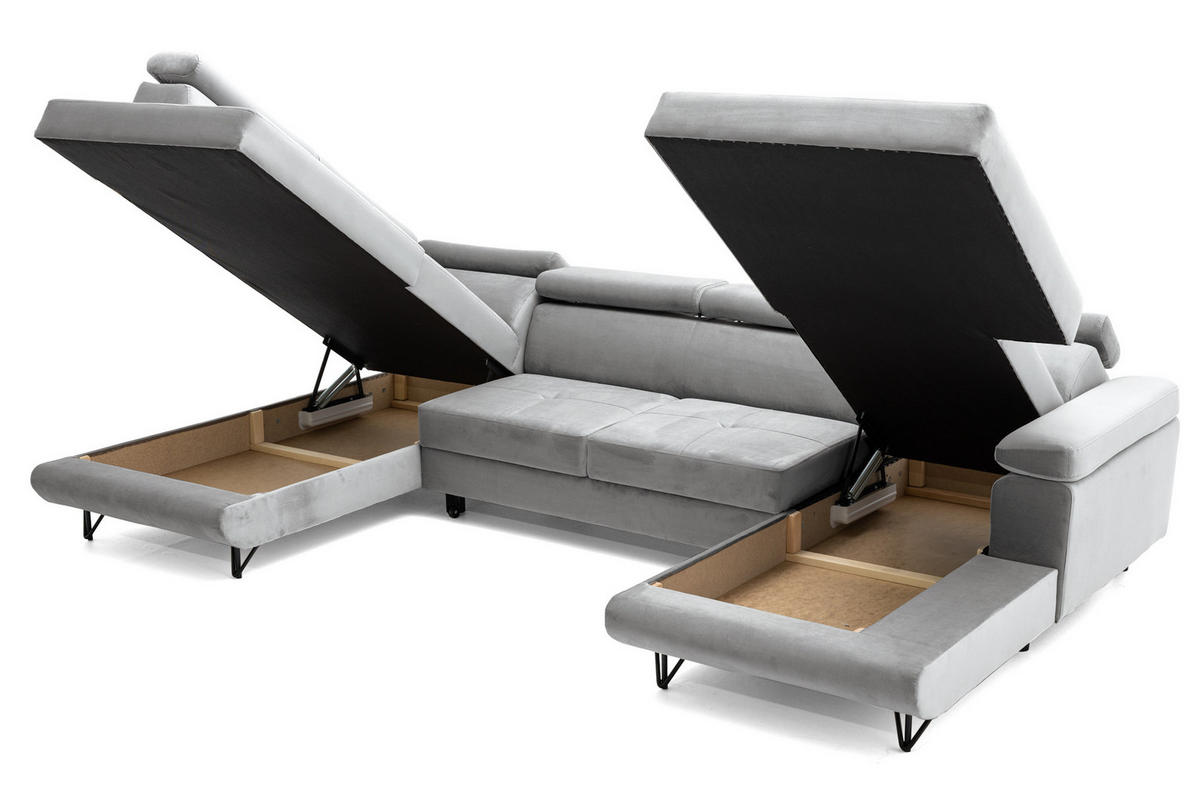 ECKSOFA U-Form JUNIOR U Links mit Schlaffunktion 128x254 Velours Grau - Schwarz/Grau, Holz/Textil (323/90/184cm) - Muffo