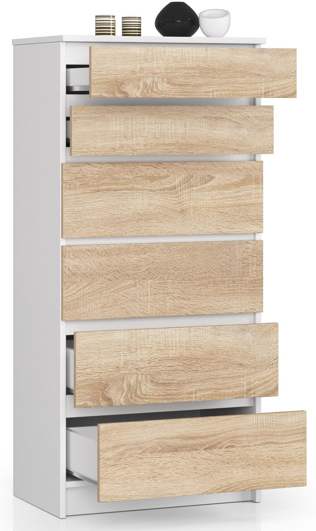 KOMMODE Weiß, Sonoma Eiche 60x40x130 cm - Weiß/Sonoma Eiche, Holzwerkstoff (60/130/40cm) - Akord
