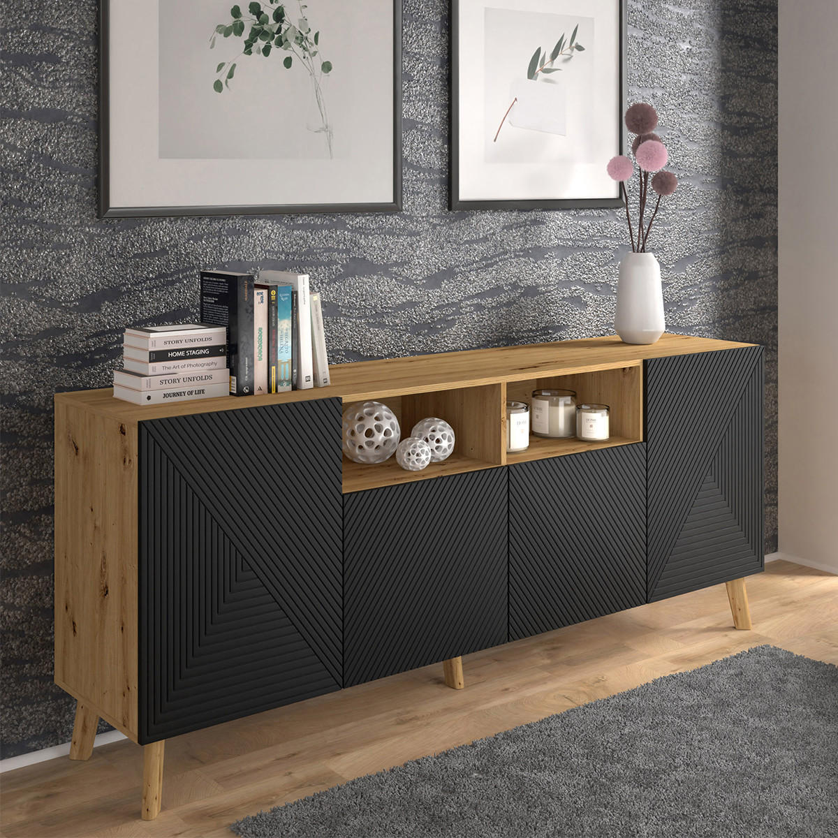 SIDEBOARD Nexa Holz und Schwarz - Schwarz, Holzwerkstoff (195/80/42cm) - Petits-meubles