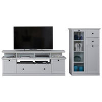 WOHNWAND weiß Set 3-teilig 273 cm, Wohnzimmer Schränke im landhaus-Stil - Silberfarben/Weiß, Glas/Holzwerkstoff (273/180/41cm) - Top.Furn