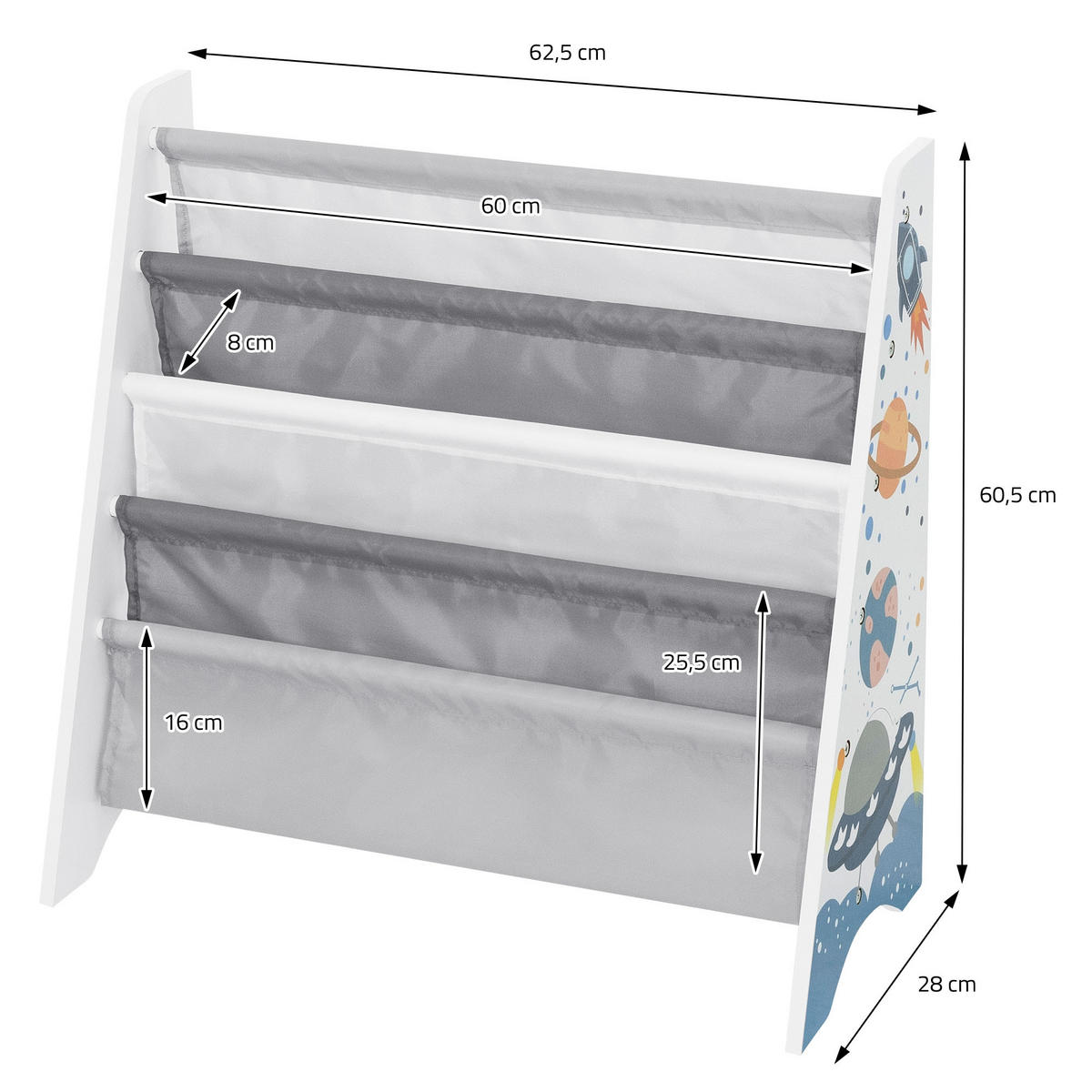 KINDERREGAL 3 Fächer mit Schublade - Weiß, Holzwerkstoff (62.5/70/30cm) - Joyz