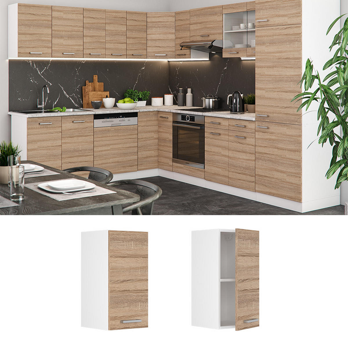 HÄNGESCHRANK R-Line Sonoma 30 cm - Weiß/Sonoma Eiche, Holzwerkstoff (30/60/31cm) - Vicco
