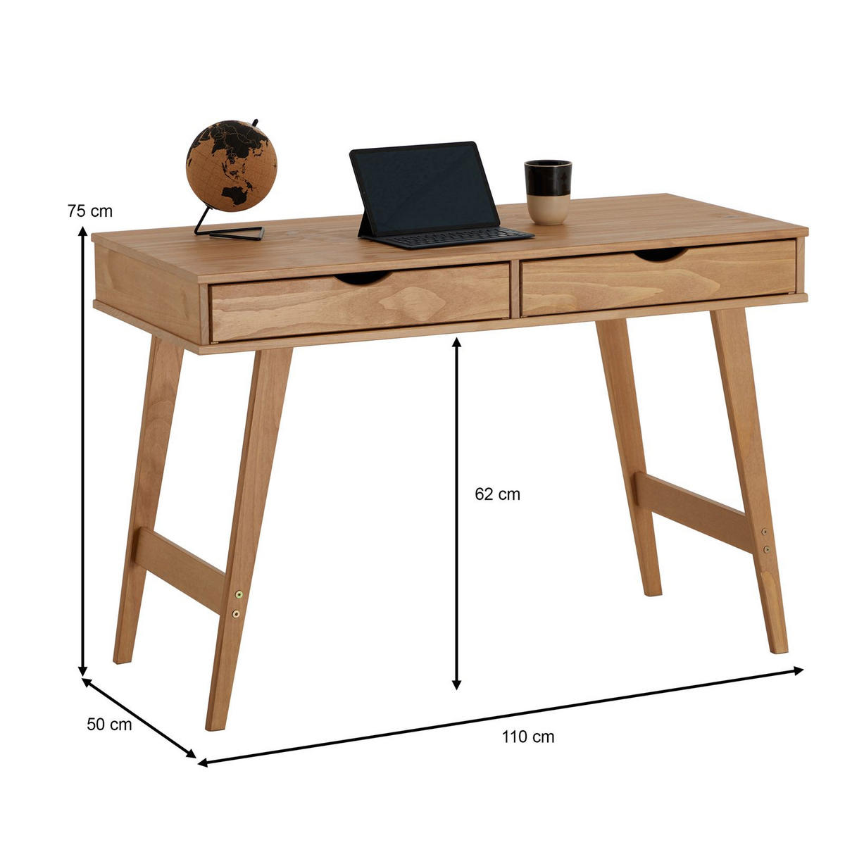 SCHREIBTISCH MILO braun - Braun, Holz (50/110/75cm) - IDIMEX