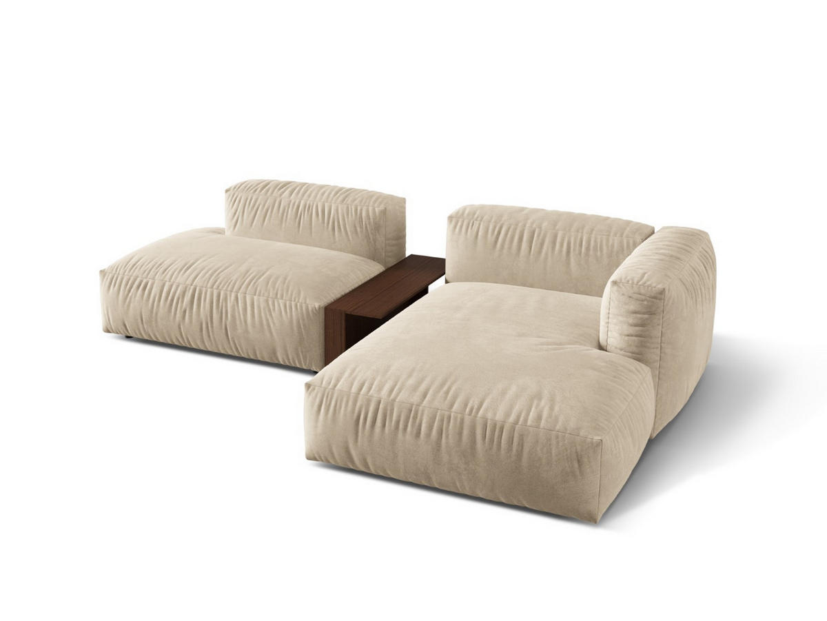 ECKSOFA modular rechts Martina aus Samt leichtes beige 2 Sitzplätze - Creme, Textil (176/285cm) - Micadoni