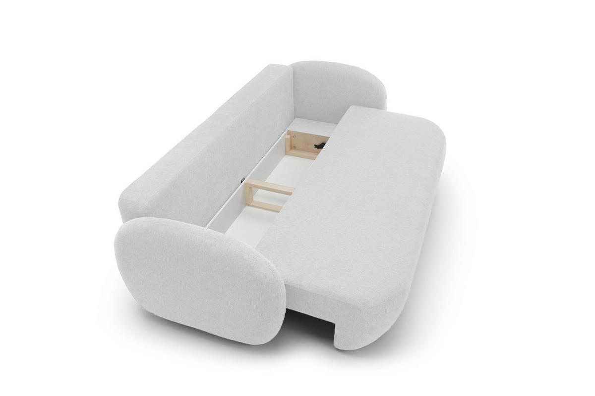 SOFA OLIO Mit Schlaffunktion Und Bettkasten, Bonell-Taschenfederung, Aragon-Stoff, lose Rückenkissen, freistehend, 238x101x86 cm Silver - Weiß, Holz/Textil (238/86/101cm) - DomoHome