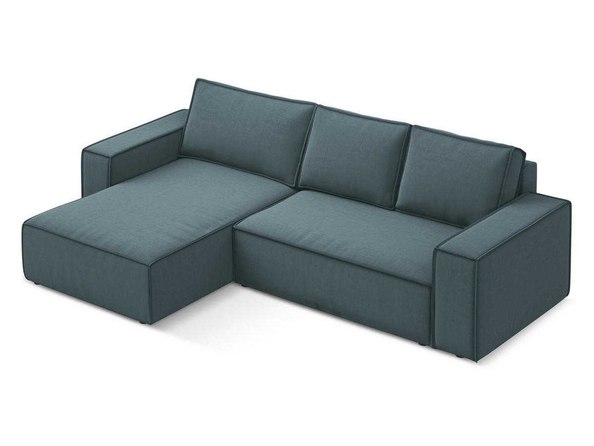 ECKSOFA mit Schlaffunktion Samt Stoff Blau - Blau/Petrol, Kunststoff/Textil (185/290cm) - Makamii
