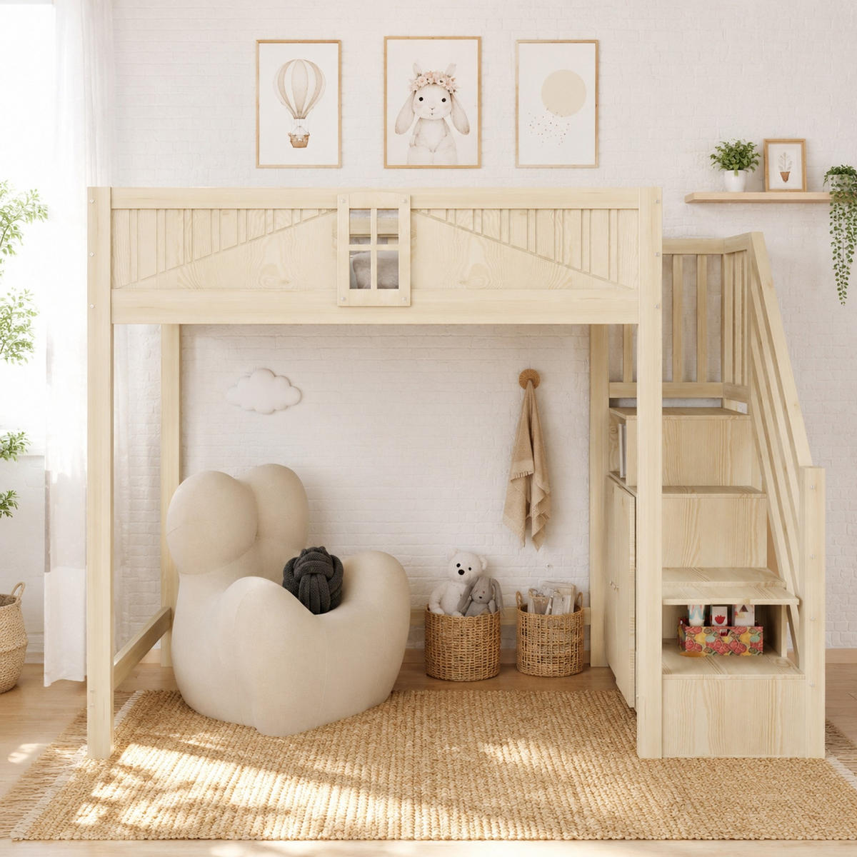 HOCHBETT 90/200 mit Sicherheitstür Ablageleiter und Stauraum in Holzfarbe - Naturfarben, Holz (90/200cm) - EVRYAE