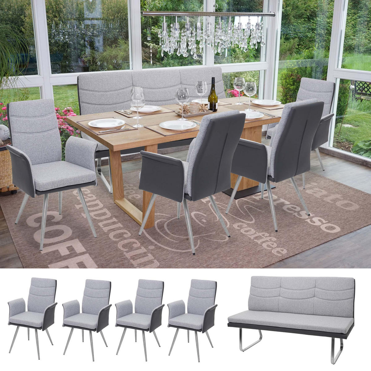 ESSZIMMER SET Grau 4er-Set - Grau, Textil (160/98/70cm) - MCW