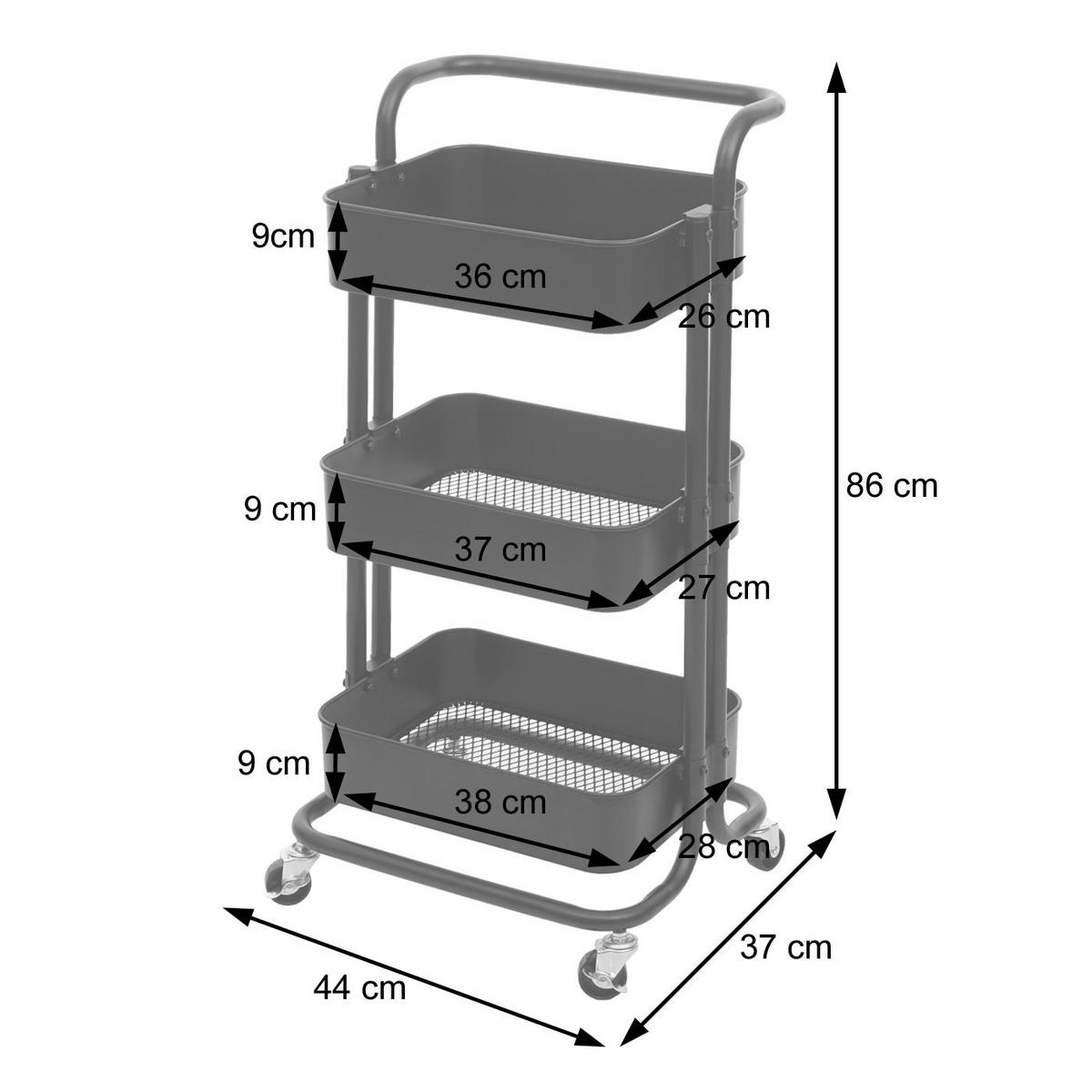 SERVIERWAGEN MIT GRIFF Schwarz - Schwarz, Metall (44/86/37cm) - MCW