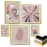 WANDBILDER 5er Set - 50x50 cm & 20x30 cm & 40x60 cm Goldrahmen - Blumenmuster, Blätter, Geometrie - Goldfarben, Kunststoff (40/60cm) - ArtPrintCave