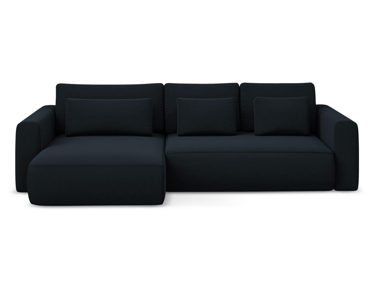 ECKSOFA mit Schlaffunktion Samt Stoff Blau - Blau/Schwarz, Kunststoff/Textil (149/278cm) - Makamii