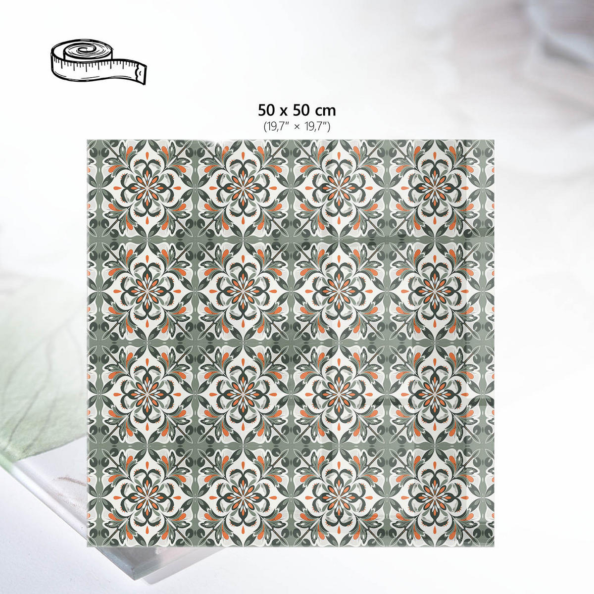 TISCHPLATTE 50x50 cm – klassisches Muster - Rot, Glas (50/50/0.4cm) - Wallfluent