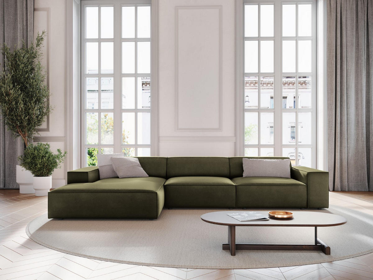ECKSOFA links Jodie aus Samt grün 4 Sitzplätze - Grün, Textil (166/284cm) - Micadoni