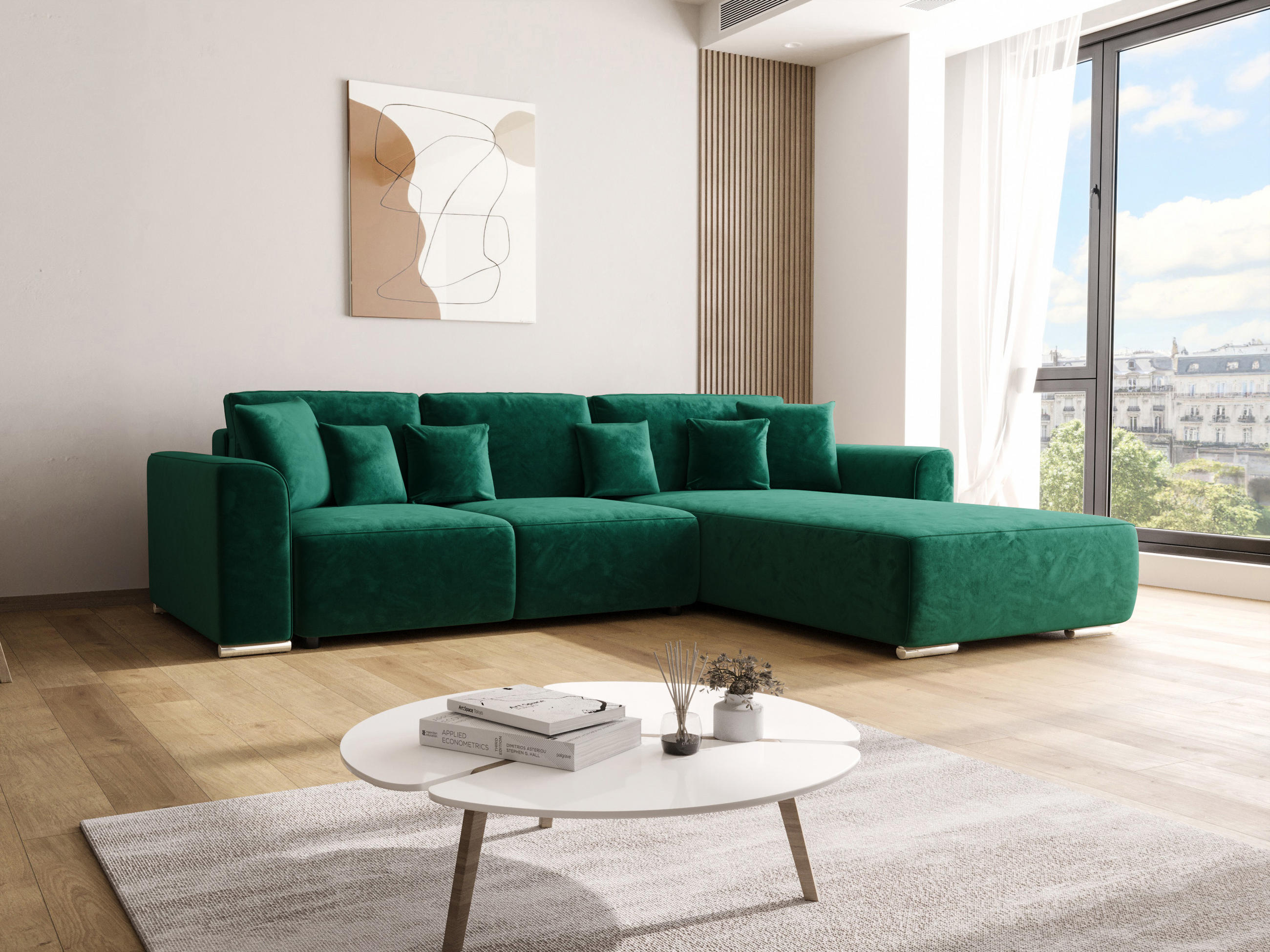 ECKSOFA GUSTO L Monolith 37 Rechts mit Schlaffunktion - Grün, Textil (279/193cm) - Bedante