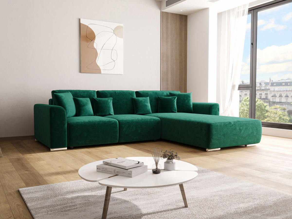 ECKSOFA GUSTO L Monolith 37 Rechts mit Schlaffunktion - Grün, Textil (279/193cm) - Bedante