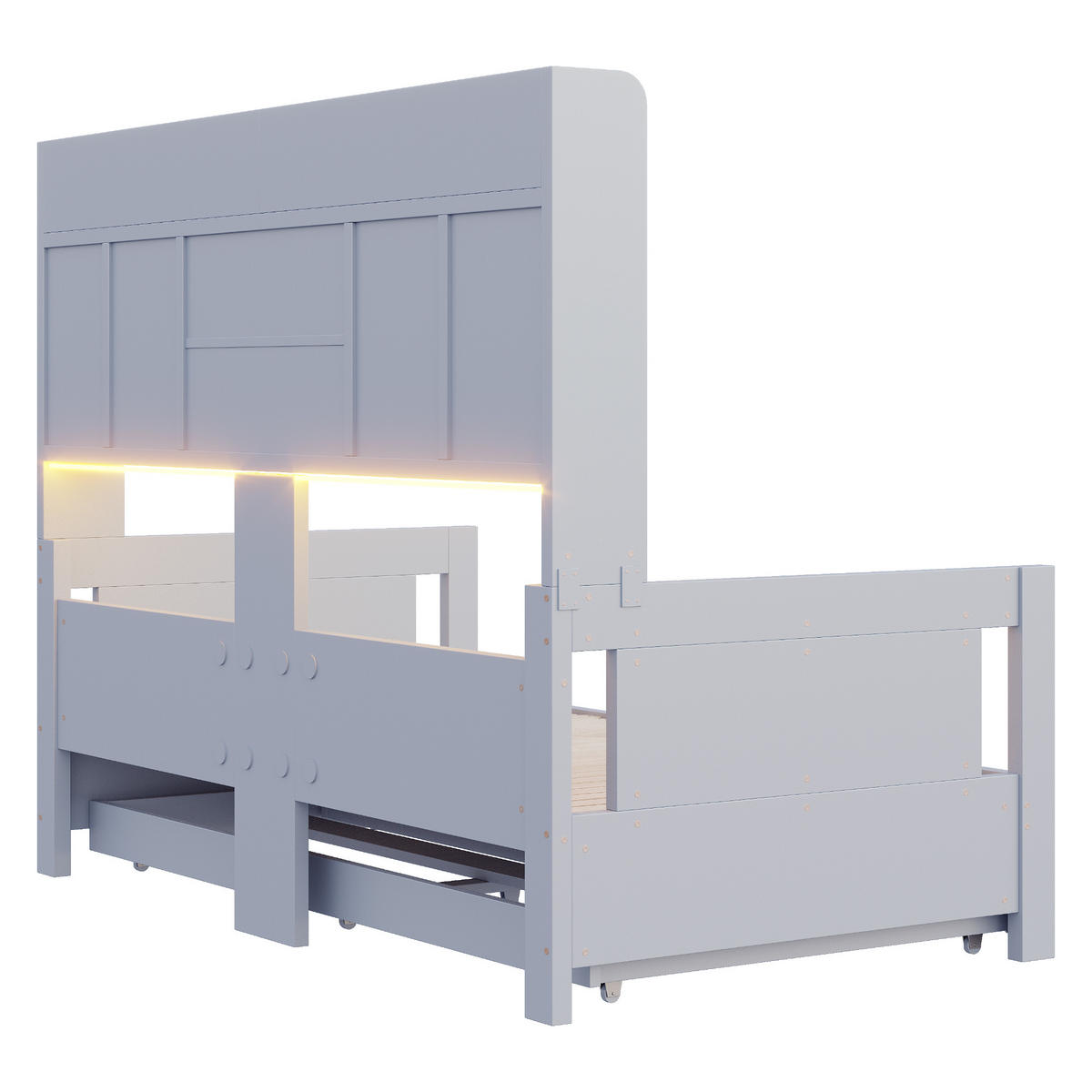 SCHLAFSOFA Holz Ausziehbett LED Stauraum Steckdose Grau - Grau, Holz (90/190cm) - FLIEKS