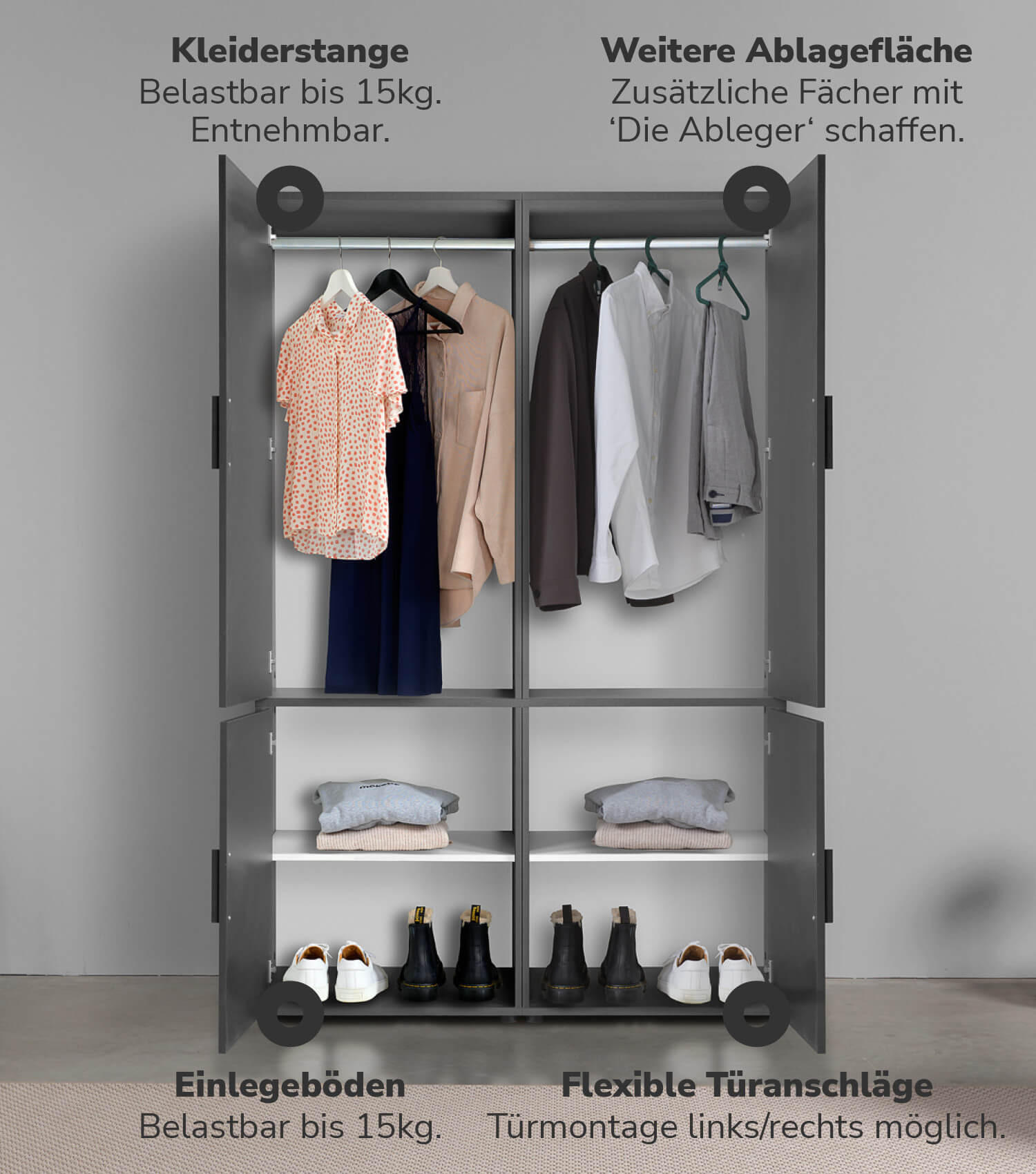 KLEIDERSCHRANK Der Grenzenlose - Anthrazit, Holzwerkstoff (120/187/58cm) - Mokebo