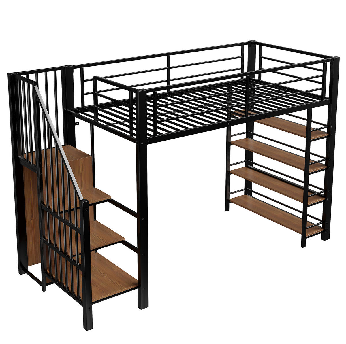 HOCHBETT 90/200 cm aus Metall mit Stauraum und Kleiderschrank in Schwarz - Schwarz, Metall (90/200cm) - Flora Grace