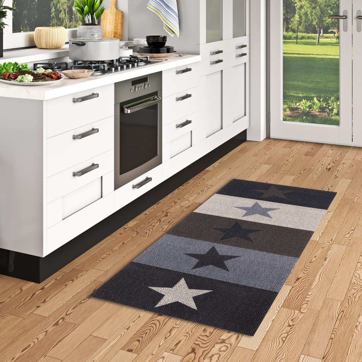 KÜCHENLÄUFER TEPPICH TRENDY MODERN STARS - Anthrazit, Textil (45/145cm) - Pergamon