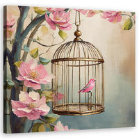 WANDBILD vogel shabby chic blumen - Pink, Textil (50/50cm) - Feeby