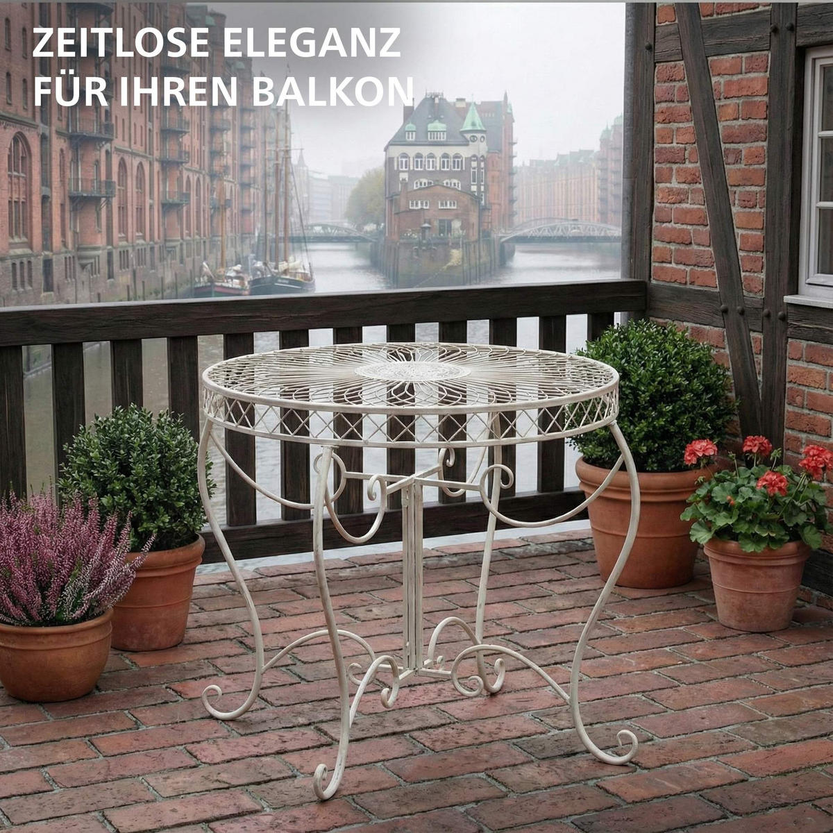 GARTENTISCH rund Ø90 cm Metall Antik-Creme - Creme, Metall (90/90/69cm) - CLP