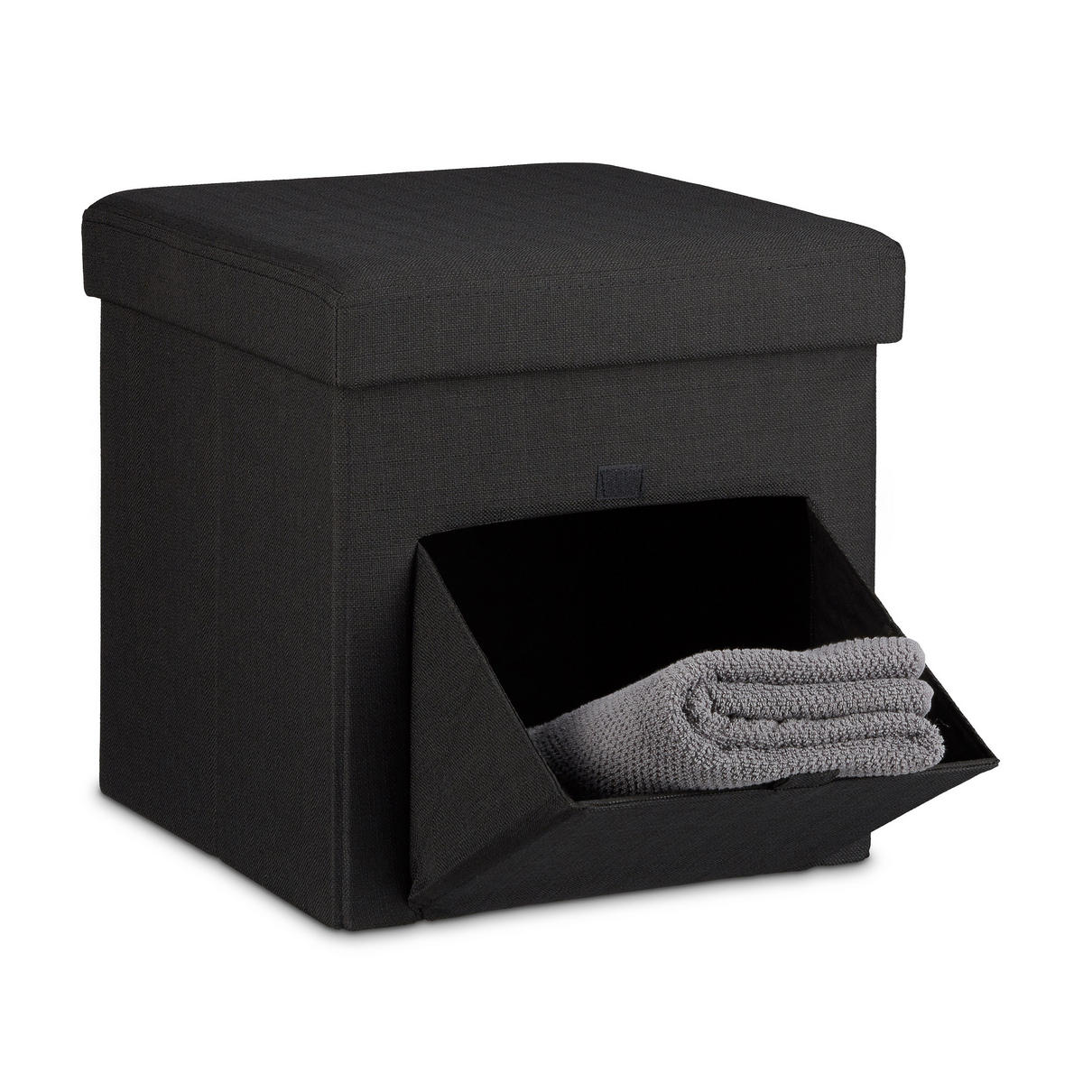 FALTBARER Sitzhocker - Schwarz, Holzwerkstoff/Textil (38/38/38cm) - Relaxdays