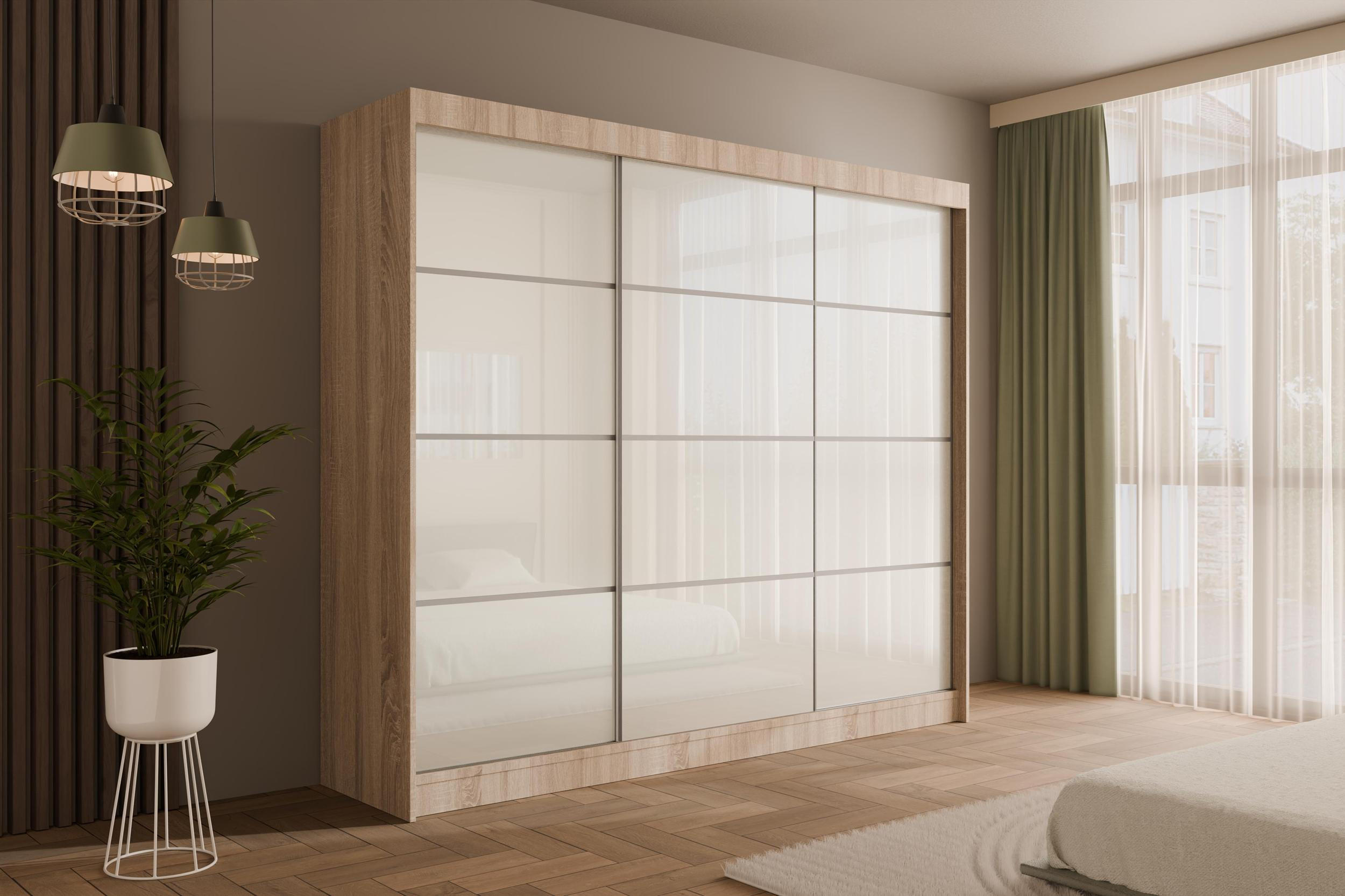 KLEIDERSCHRANK PEKA III - 250 cm - Sonoma Eiche|Weiß - Weiß/Sonoma Eiche, Holzwerkstoff (250/215/61cm) - ALTDECOR