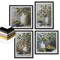 WANDBILDER 4er-Set - 50x50 cm & 40x60 cm Schwarzer Rahmen - Oliven in Keramikgrau - Schwarz, Kunststoff (50/50cm) - ArtPrintCave