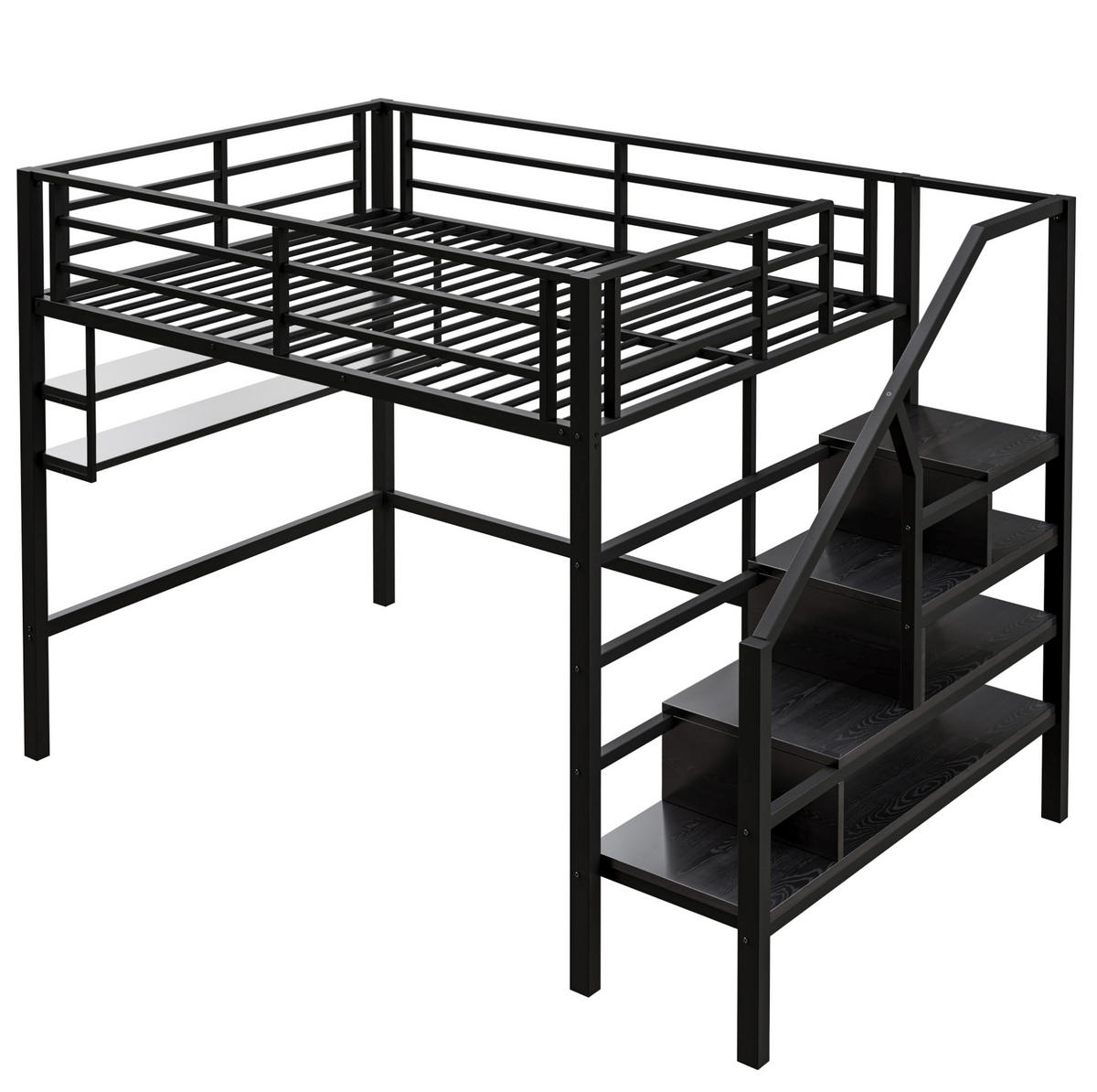 HOCHBETT 140/200 cm Schwarz aus Metall mit Stauraumleiter - Schwarz, Metall (140/200cm) - OKMYHOME