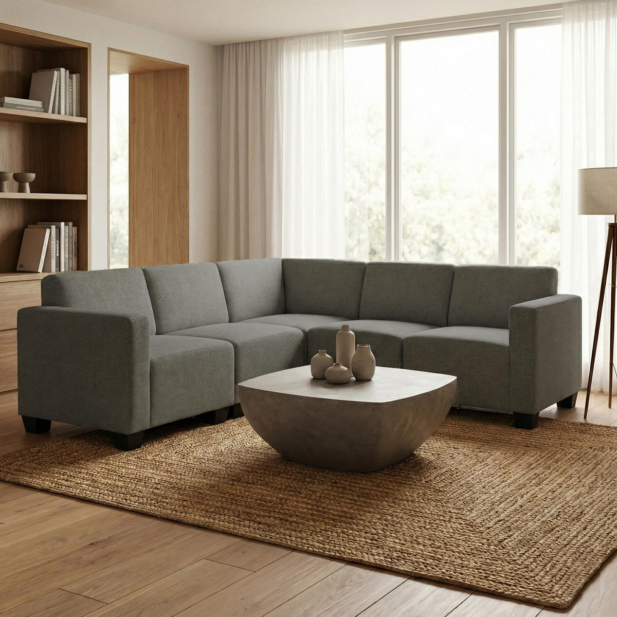 SOFA-SYSTEM COUCH-GARNITUR Grau - Grau, Textil (195/195cm) - MCW