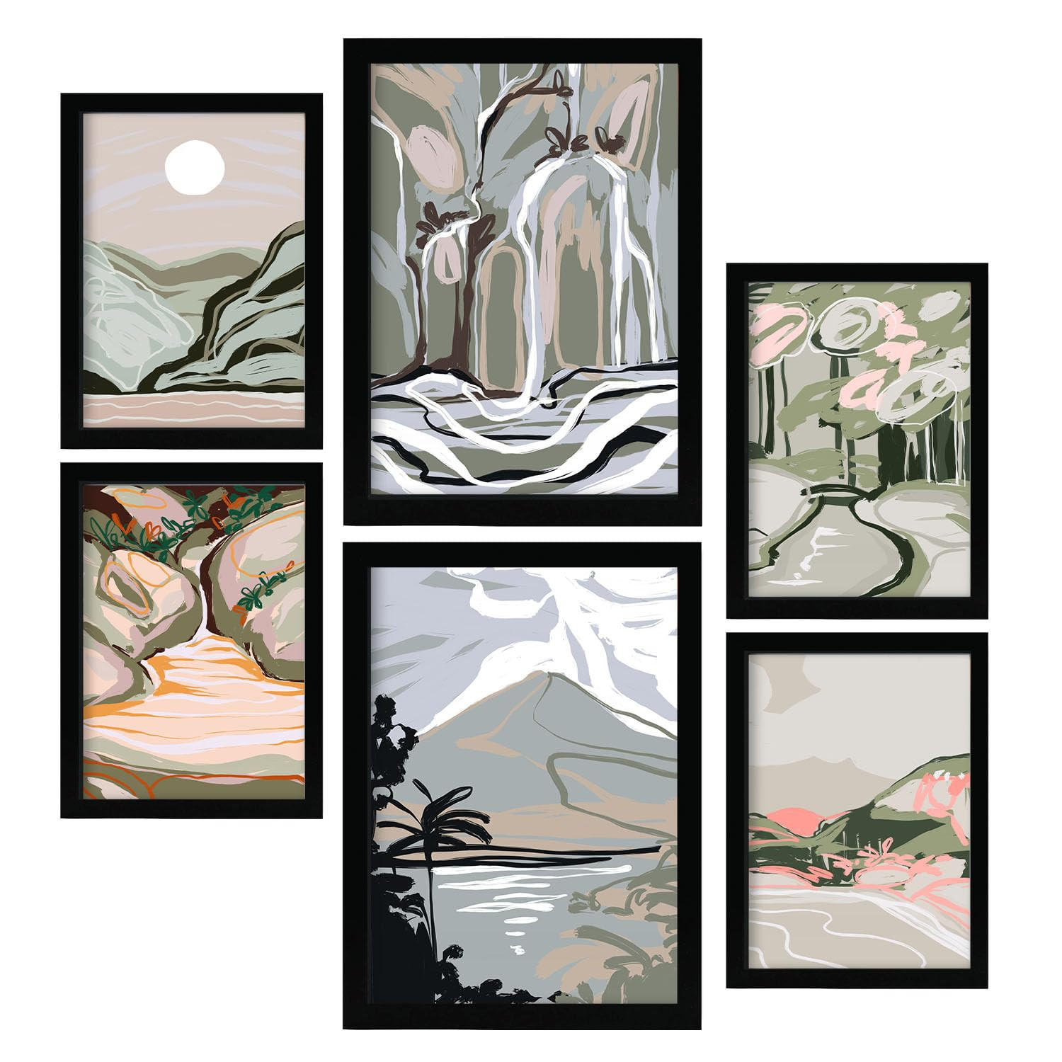 POSTER Set Mit 6 Clifton Landschaftsabstrakte Größe A3 & A4 Schwarzer Rahmen - Schwarz, Papier (29.7/1cm) - Nacnic