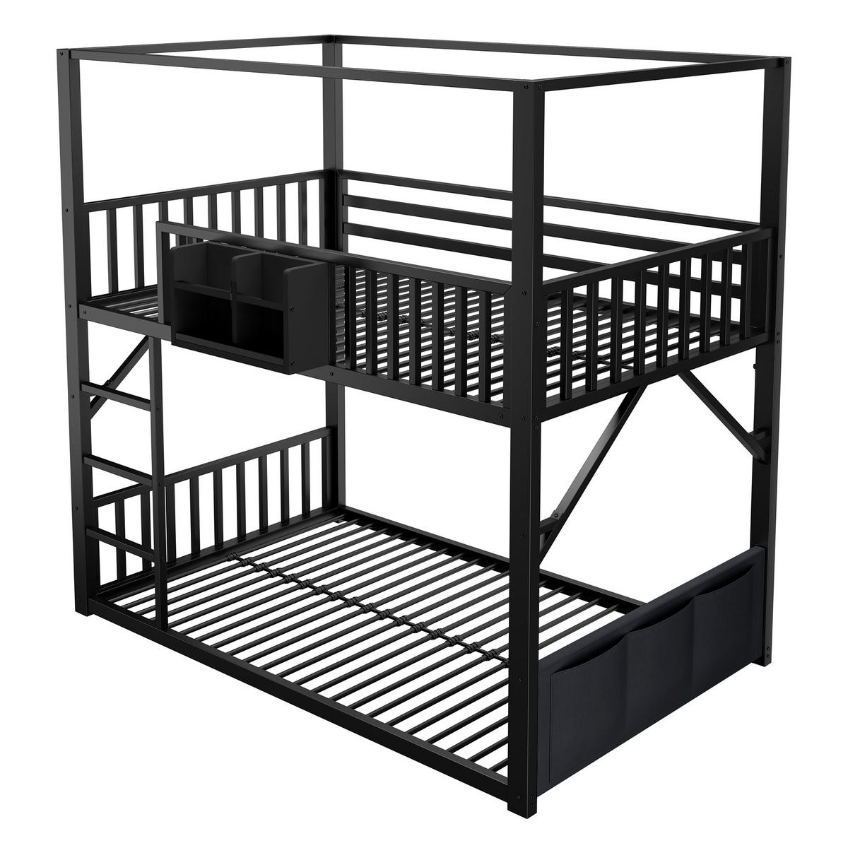 ETAGENBETT 90/200 cm Metall mit Dachdesign, DE-41590, in Schwarz - Schwarz, Metall (90/200cm) - ComfortXL