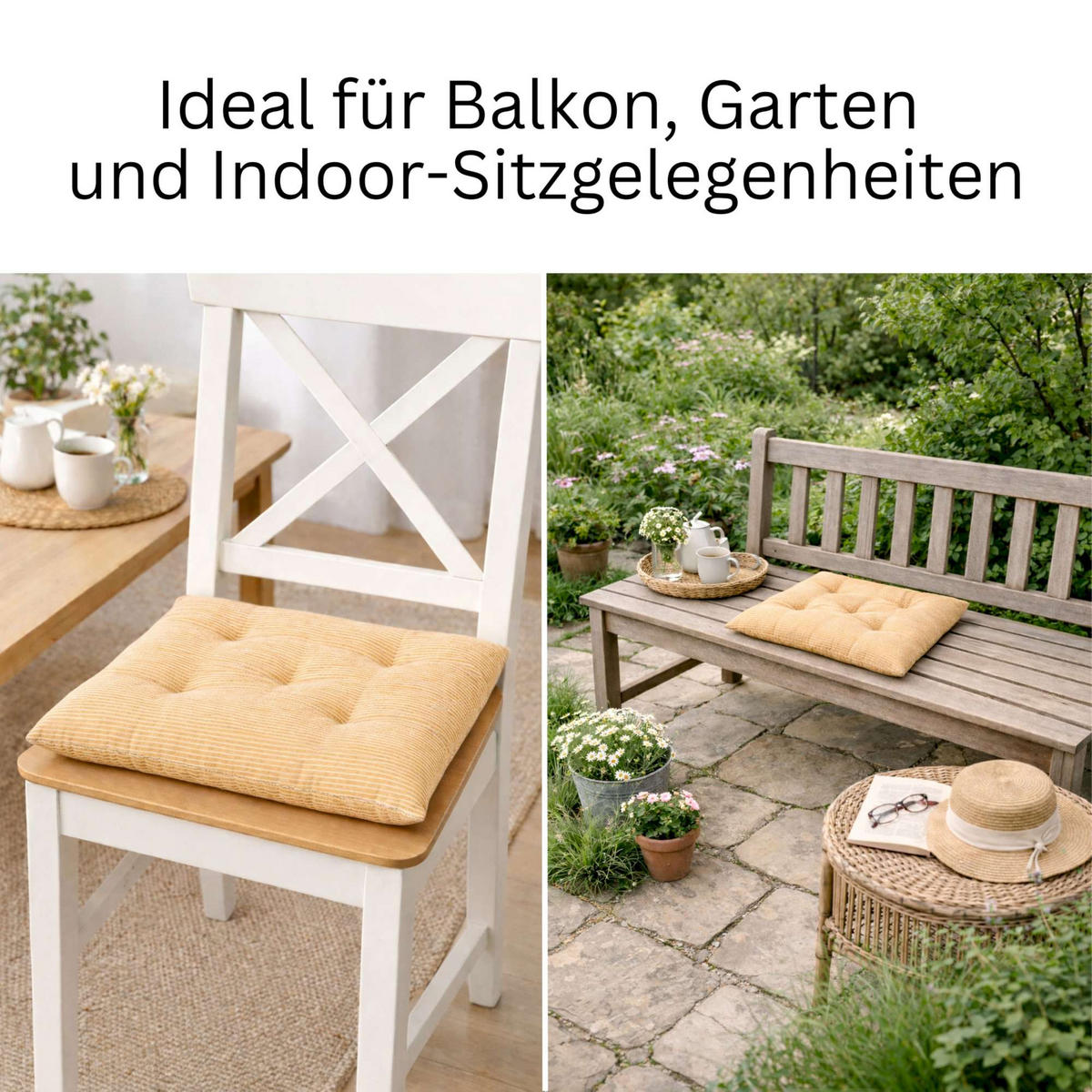 SITZKISSEN 2er Set Needlestripe gelb - 40x40 cm - Gelb, Textil (40/40/3cm) - Esprit