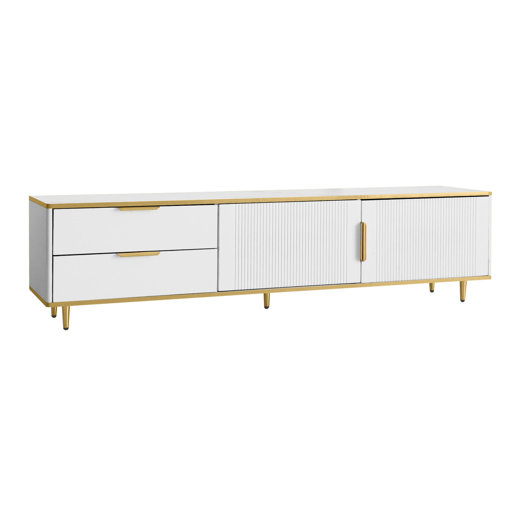 TV-SCHRANK in Weiß und Gold mit 2 Schubladen und 2 Türen 175/40/45 cm - Weiß, Holzwerkstoff (175/45/40cm) - Redom